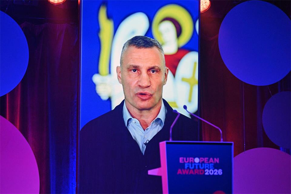 Vitali Klitschko meldete sich per Videobotschaft zu Wort. Soeren Stache/dpa