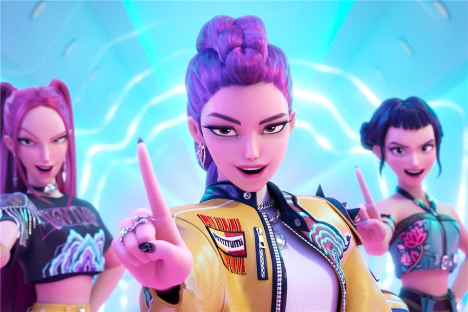 Von links nach rechts: Mira, Rumi und Zoey - die Heldinnen aus dem Animationsfilm „KPop Demon Hunters“. (Netflix-Bild)-/©2025 Netflix/dpa