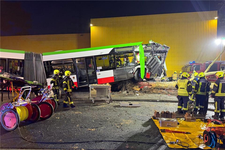 Warum der Linienbus von der Straße abkam, war zunächst unklar.Justin Brosch/dpa
