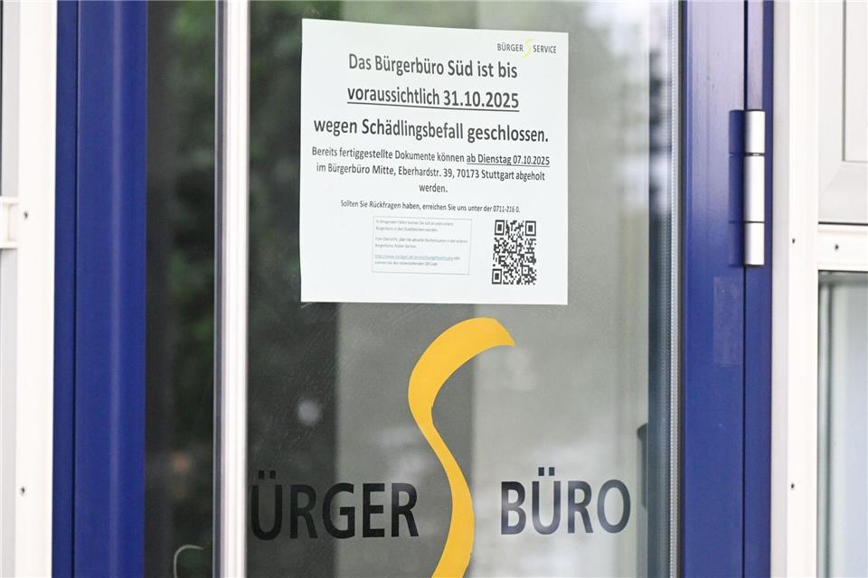 Wegen Mäusebefalls bleibt das Bürgerbüro Süd in Stuttgart geschlossen. Bernd Weißbrod/dpa
