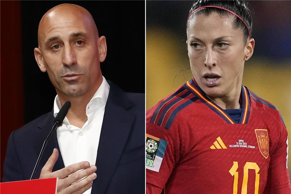 Wegen des nicht einvernehmlichen Kusses auf den Mund der Fußballerin Jennifer Hermoso musste Luis Rubiales vom Amt des Verbandschefs zurücktreten und wurde wegen sexueller Aggression zu einer Geldstrafe verurteilt.John Cowpland/Rfef/AP/EUROPA PRESS/dpa