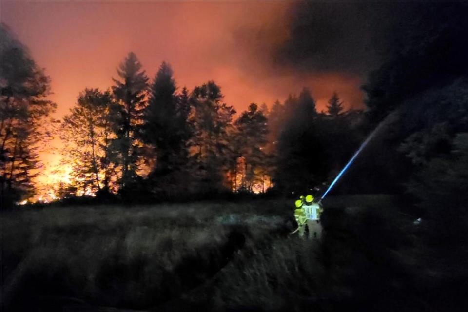 Wegen eines Waldbrandes am Chiemsee wurde die A8 gesperrt.Wolfgang Gasser/Kreisfeuerwehrverband Traunstein/dpa