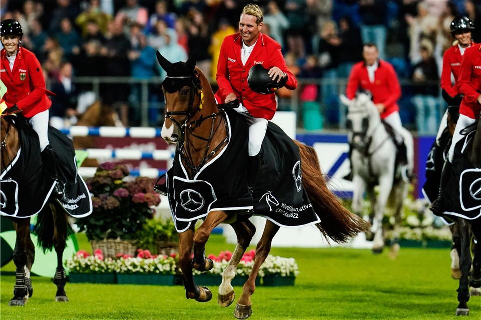 Weil der CHIO in Aachen 2025 pausiert, droht der Nationenpreis auszufallen.Uwe Anspach/dpa