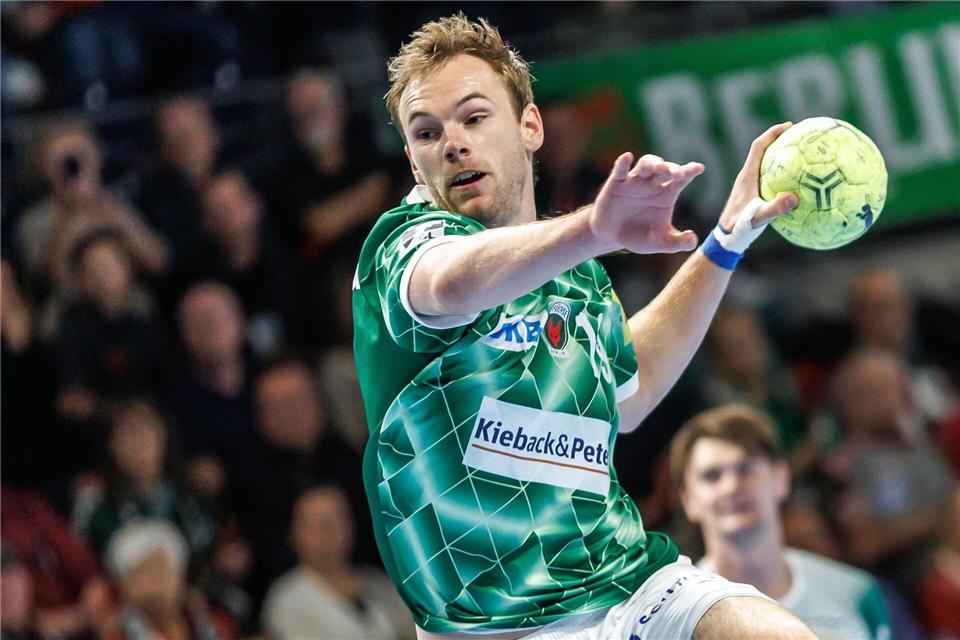 Welthandballer Mathias Gidsel war gegen Eisenach einmal mehr bester Berliner WerferAndreas Gora/dpa