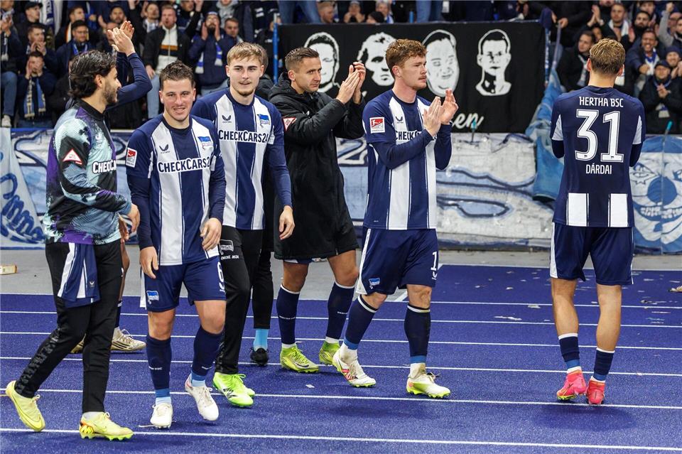Weniger als 72 Stunden Pause: Am Dienstag muss Hertha gegen Elversberg ran. Andreas Gora/dpa