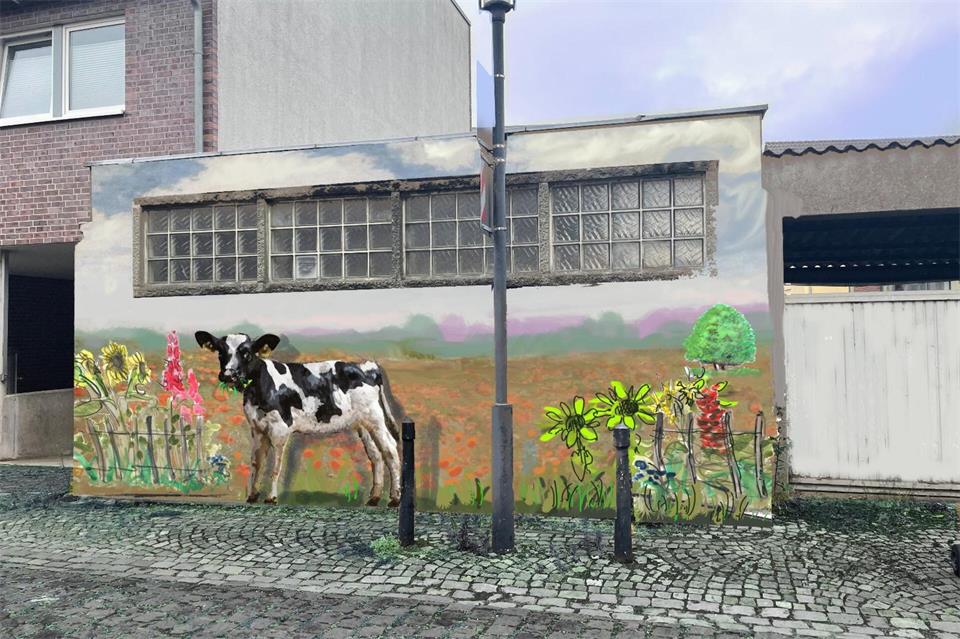 Wie niedlich: Kindgerechte Tierbilder sollen künftig die Innenstadt verschönern. An der Turmstraße etwa soll dieses Kälbchen grasen.