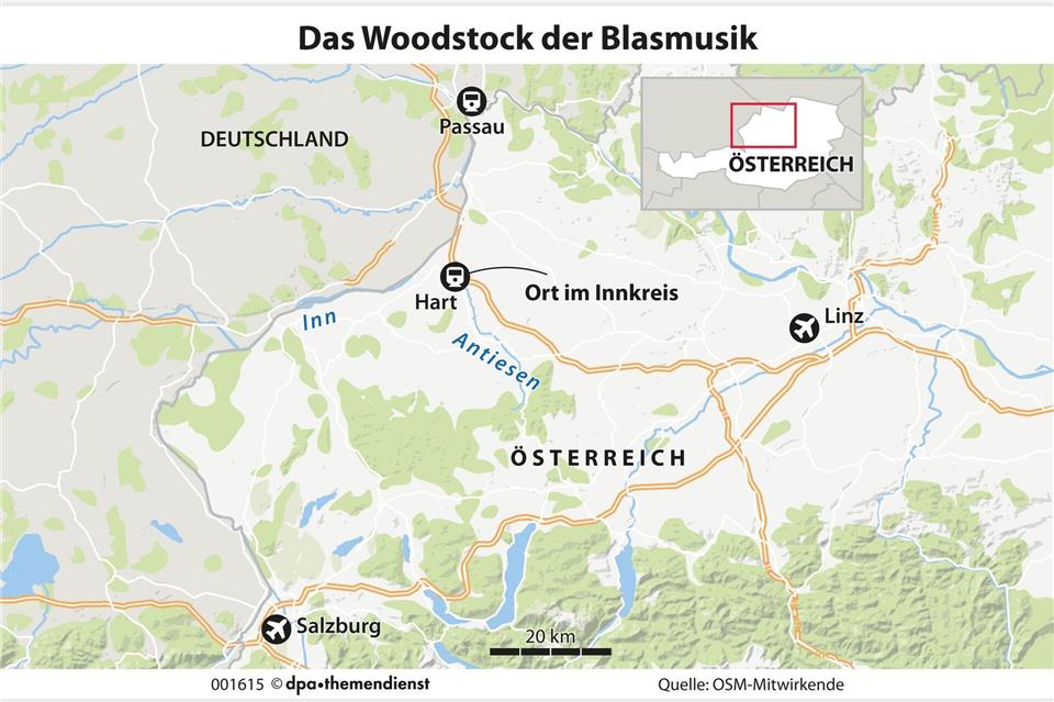 „Woodstock der Blasmusik“: Bis zu 100.000 Besucher werden zum Festival in Oberösterreich erwartet.dpa-infografik GmbH/dpa-tmn