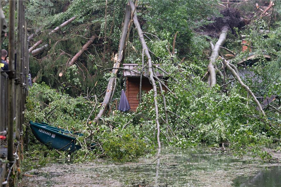 Zahlreiche Bäume stürzten auf Gebäude und Ausflugsboote. Sebastian Kahnert/dpa