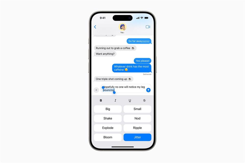 Zittern ist nur einer von vielen Spezialeffekten, die sich zusätzlich ab iOS18 in iMessage nutzen lassen.Apple Inc./dpa-tmn