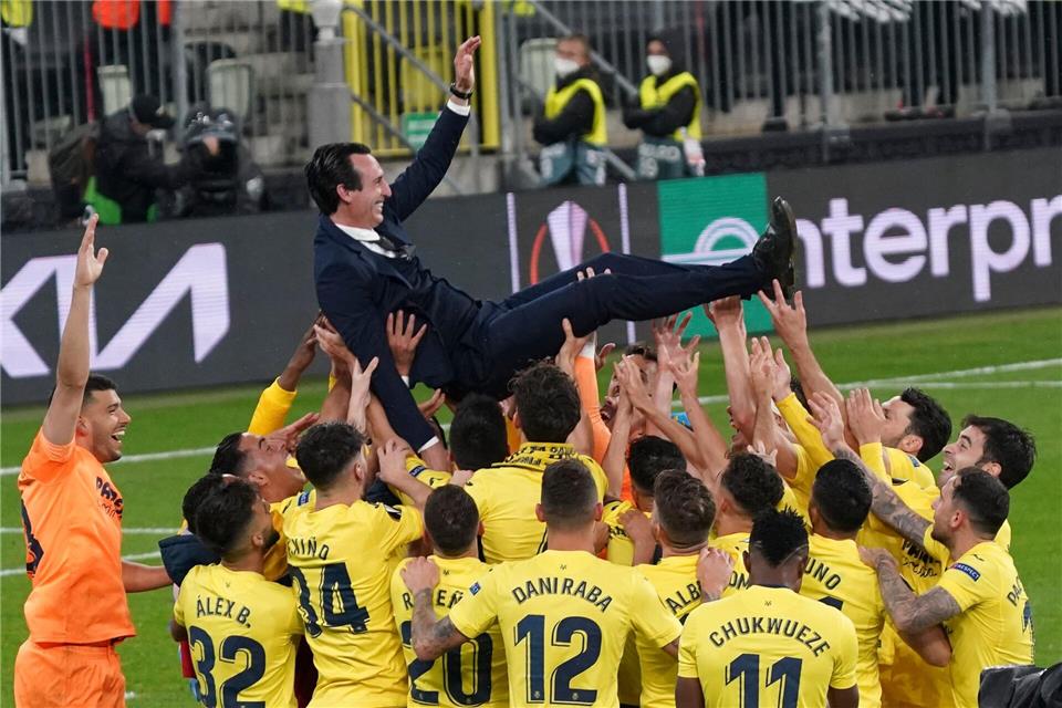 Zuletzt gewann Unai Emery die Europa League 2021 mit Villareal. Im Finale gegen Manchester United setzte sich der Club im Elfmeterschießen durch. (Archivbild)Janek Skarzynski/Pool AFP/AP/dpa