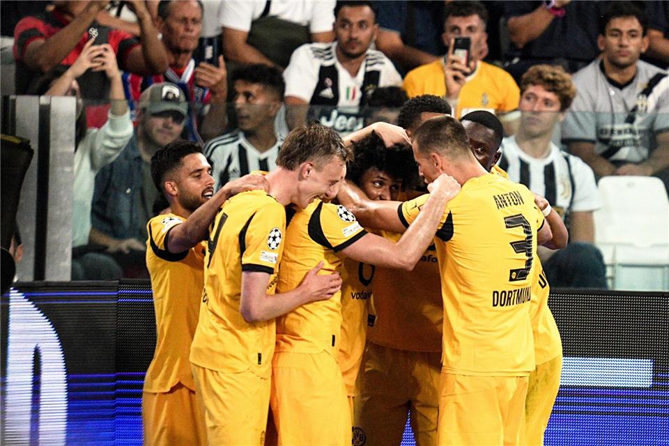Zum Auftakt in die Champions League gab es für die BVB-Profis mehrfach Grund zum Jubeln.Marco Alpozzi/LaPresse/AP/dpa