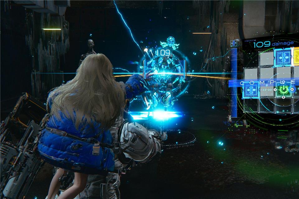 Zusammen mit Diana müssen feindliche Roboter erst einmal gehackt werden - bevor Hugh sie mit der Waffe erledigen kann.Capcom/dpa-tmn