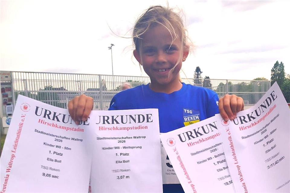 ie jüngste Akteurin der TSG Reken war bei den offenen Stadtmeisterschaften in Waltrop nicht zu schlagen. Ella Boll holte vier Titel.